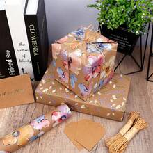 1 Roll Vintage Yellow Kraft Paper Floral Gift Wrapping Paper, Large Size Roll, Suitable For Weddings, Bachelor Parties, Spring/Summer Tea Parties, New Year, Christmas Gift Wrapping Materials (Rope Not Included) - Multicolor - View 4