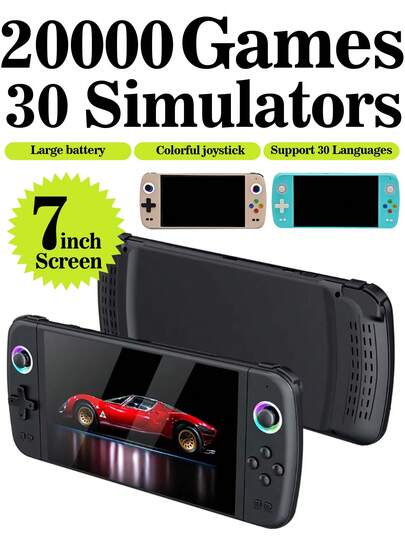1pc 7-Inch 3D HD Large Screen Handheld Game Console, Built-In 20,000 Classic Retro Games, 30 PS1/MAME Emulators, Multi-Language Support, TV Connection, Equipped With Illuminated PSP Arcade Joystick