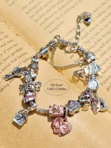 1pc Cute Heart Charm Bracelet Heart Letter Pendant Beaded Bracelet High Quality Flirtatious Style Bracelet Friends - 銀色 - 查看 3