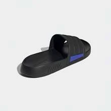 Adidas 男女皆宜的休闲舒适条纹拖鞋，适合春夏穿着 - 黑 - 查看 6