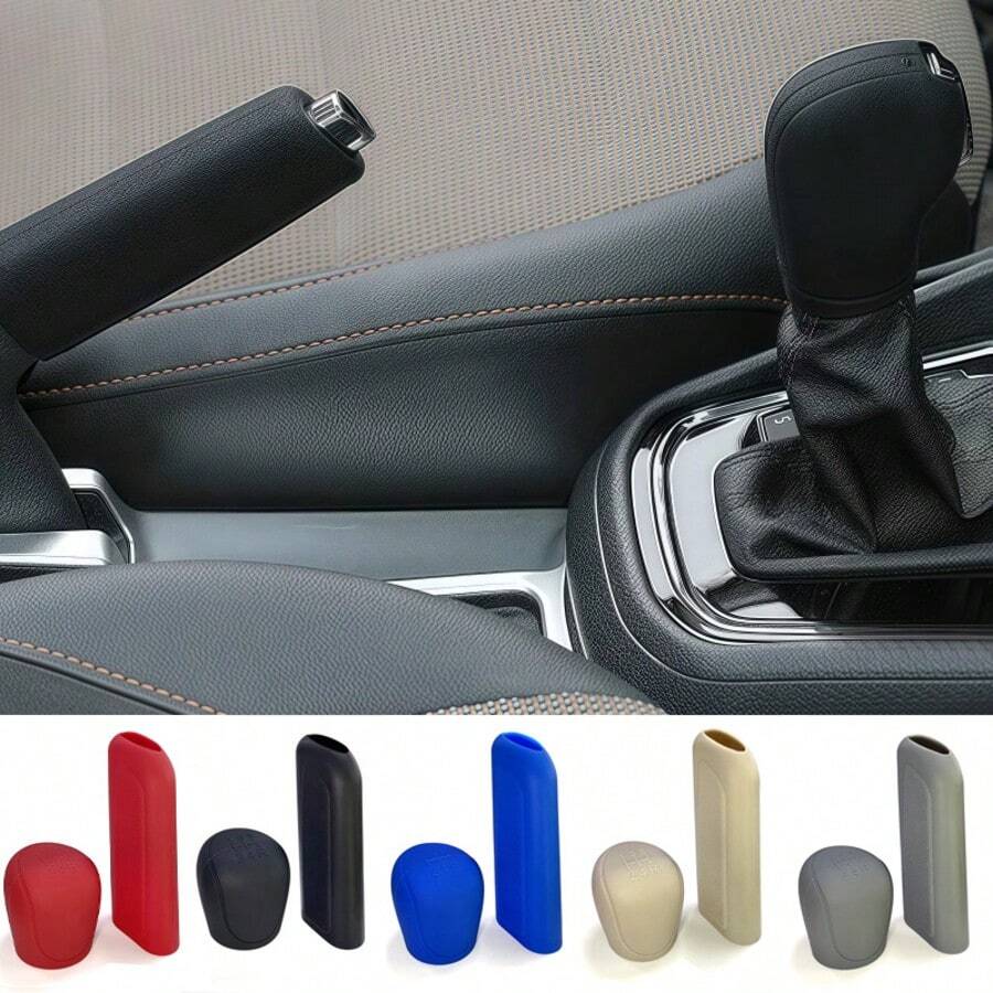 2pcs Car Gear Shift Knob Cover + Handbrake Cover Set, Anti-Slip Wear-Resistant, Soft Fit, Universal Interior Gear Shift & Handbrake Protective Decor - Multi-color Gear Shift Cover + Handbrake Cover Set - View 1