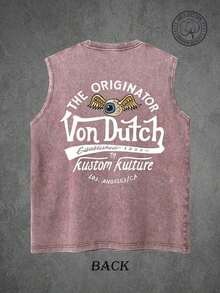 1pc,2026 Summer,Von Dutchs Originals Double-Sided Print Washed Vest, Flying Eyeball & Tiger Retro Kustom Kulture Graphic Vest, Premium Cotton Vintage Streetwear, High Quality Vest, Classic Washed Vest, Washed Pure Cotton Vest, Casual Style, Perfect Gift Choice, Comfortable, Fashion Street Style Pure Cotton Vest. Gym Clothes Men - Cà phê nâu - Xem 2