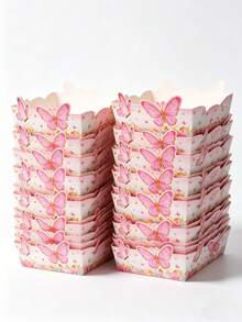 12个粉色/紫色蝴蝶一次性纸托盘，蝴蝶主题生日派对一次性食品托盘，粉色生日装饰，纸质食品容器，爆米花盒，零食盒，可爱蝴蝶花卉甜点盒，适合盛放饼干和甜点，非常适合女孩生日、婚礼、新娘送礼会、婴儿派对、下午茶派对装饰 - 蝴蝶主題 - 查看 11