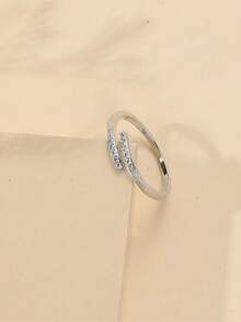 1件装镶钻铜质时尚微镶锆石脚趾戒指简约风格女士银戒指 - 銀色 - 查看 2