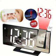 Digital Electronic Alarm Clock With Projection, USB Powered, Temperature Display, Freely Rotatable, Suitable For Home, Office, Bedroom, Living Room Decor (Battery Not Included) - 白燈 - 查看 4