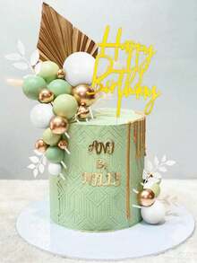 50pcs Green Tone Foam Ball Cake Decor, Bohemian Style Cake Decoration, Green & White Pearl Foam Balls, Wedding Anniversary Baptism Gender Reveal Party Birthday Mother's Day Bachelorette Party Cake Decor (Do Not Directly Touch Cake, Please Use White Tube) - Green - View 4
