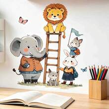 Cartoon-Style Cute Animal Climbing Ladder, Children's Room, Playroom, Decoration, Wall Sticker, Self-Adhesive. - Multicolor - View 6