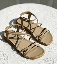 A Pair Of Shoes Elegant Vacation Beach PU Leather Criss Cross Flat Sandals Beach Holiday School Vacation Party Office Home Summer - 卡其色 - 查看 8