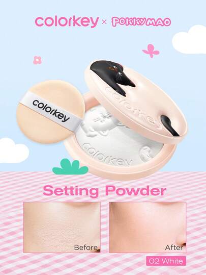 COLORKEY Polvo compacto matificante y fijador, difumina los poros invisibles, acabado mate de larga duración, resistente al agua y al sudor, maquillaje de belleza de marca, cosmético de pintura facial para mujeres y niñas, perfecto para primavera y verano, ideal para la moda Y2K, adecuado como regalo de cumpleaños, Día de la Madre, listo para fiestas rave, mejor color