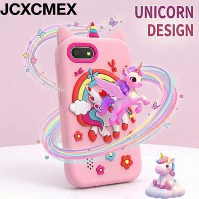  JCXCMEX Pink Unicorn Children's Simulated Smart Phone Toy, Touch Screen Toy Phone For Girls, Silicone Unicorn Shell, Dual Cameras, Music Player, Learning Games, Educational Toy, Birthday & Christmas Gift