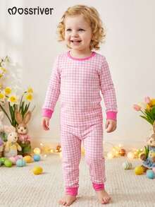 MOSSRIVER Girls Bamboo Pajamas - Soft Easter Bunny & Carrot Print Long Sleeve Sleepwear - Gift Idea, All Seasons - 淺粉色 - 查看 11