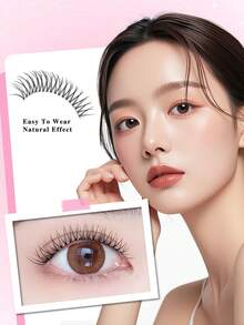 ENCHUW 5 pares de pestañas postizas esponjosas de aspecto natural con banda transparente, pestañas falsas de visón sintético, pestañas postizas tridimensionales para uso diario - Negro - Ver 2