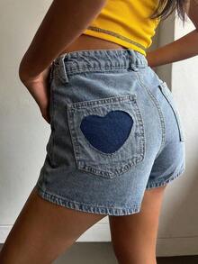 Short Vaquero Mujer Gris Oscuro Desgastado, Cintura Alta Entallada Moldeadora De Cadera, Diseño De Bolsillo Trasero Con Corte En Forma De Corazón, Tejido Vaquero Resistente Texturizado Desgastado, Corte Ajustado Que Resalta La Silueta, Estilo Dulce Sensual Y2K Ideal Para Uso Diario, Verano Y Looks Urbanos Modernos - Azul - Ver 9