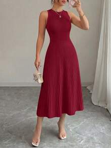 PRETTYGARDEN Women's Summer Dresses Casual  Business Work Midi Sleeveless A Line Pleated Evening Elegant Dresses Cocktail Wedding Guest Graduation Dress Dresses For Women - 酒紅 - 查看 1