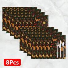 1件/4件/6件装图案印花亚麻餐垫，适用于餐桌，四季皆宜，现代可水洗餐垫，房间装饰，杯垫，厨房餐垫，室内外派对装饰，家居装饰，理想礼品 - 彩色 - 查看 15