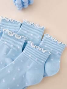 10 Pairs Women's Blue Sweet Ruffle Edge Fresh Heart Pattern JK Style Comfortable Breathable Short Socks - Baby Blue - View 3