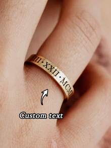 1PC Personalized Custom Engraved Rings, Stackable, Customizable Coordinates, Text, Time, Name And Other Contents, Personalized Stacking Rings, Women's Initials Rings, Personalized Gifts, Jewelry Gifts For Her, Summer Rings, Mother's Day Gifts For Mom, Custom Engraved Rings, Jewelry Women - Multicolor - View 3