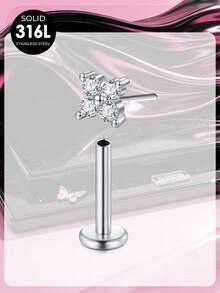 Flat Back Press-In Lip Stud, Screwless Personalized Nose Ring Medusa Lip Piercing Jewelry, Butterfly Heart-Shaped Zirconia Lip Stud Piercing Jewelry - Pole Type - View 15