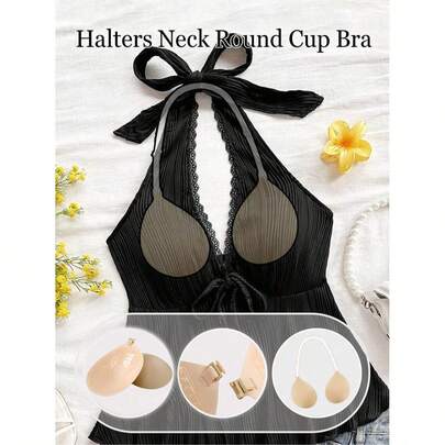 1 pièce Nouveau soutien-gorge invisible autoadhésif à bonnets ronds sans bretelles avec bretelle réglable, convient pour les débardeurs et les robes dos nu