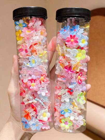 40/60/80pcs Random Macaron Color Flower Hair Clips, Mini Acrylic Floral Design, Strong Grip Durable Non-Damaging, Suitable For Daily Commute/Bangs & Flyaways