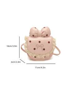 Túi đeo chéo kiểu yên ngựa chấm bi ren nơ, túi xách mini phong cách cô gái ngọt ngào, túi đeo vai/đeo chéo đa năng dành cho học sinh/hẹn hò. - Hồng - Xem 7