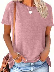 3pcs Plus Size Solid Color Round Neck Short Sleeve Loose Casual T-Shirts, Suitable For Spring/Summer Daily And Home Wear, Machine Washable - Multicolor - View 4