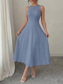 PRETTYGARDEN Women's Summer Dresses Casual  Business Work Midi Sleeveless A Line Pleated Evening Elegant Dresses Cocktail Wedding Guest Graduation Dress Dresses For Women - 藍灰色 - 查看 3