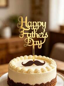 3pcs Gold Acrylic Cake Toppers, Happy Father's Day Cake Decorations, Party Decor Supplies - StyleD - View 1