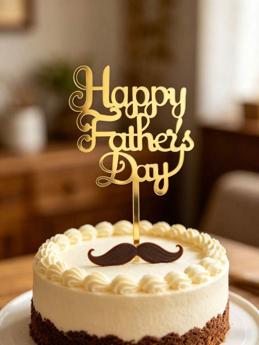 3pcs Gold Acrylic Cake Toppers, Happy Father's Day Cake Decorations, Party Decor Supplies - StyleD - View 1