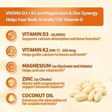 VivoNu Vitamin D3 K2 10,000  Magnesium Supplement – 4-In-1 With Vitamin D And K -7), Magnesium Glycinate & Zinc Citrate – 180 Softgels For Energy, Bone* & Muscle* Support* - 2bag - 查看 6
