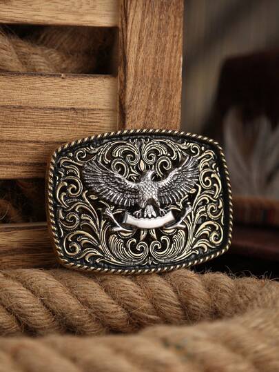 1 件复古金属牛仔风格皮带扣，个性化老鹰压纹设计