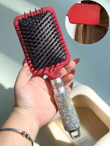 1pc Multi-Functional Air Cushion Comb, Exquisite Sparkling Rhinestone Massage Scalp Volumizing Styling Comb, Portable Home Use, Creative Gift For Holidays - Silver - View 2