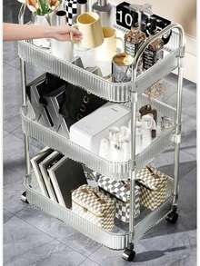 Carrito acrílico de 4 niveles con ruedas para almacenamiento en la cocina o baño, estante de almacenamiento transparente y práctico de uso múltiple - transparente - Ver 4