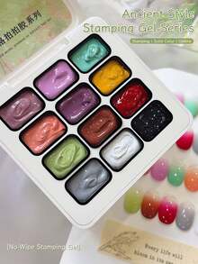 12 Colors Vintage Dye Pattern High Saturation Semi-Solid Nail Polish Gel, Salon Use - Multicolor - View 4