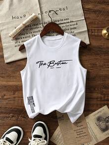 Áo thun ba lỗ trẻ em "The Boston EST 1997", áo sơ mi trắng không tay kiểu dáng thường ngày cho bé trai với dòng chữ in bên hông. - trắng - Xem 3