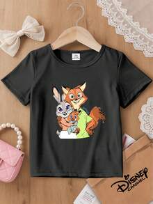 Disney 1 Piece Cozy Style Kids T-Shirt Zootopia Nick Judy Family Of Three Print Unisex Breathable Versatile Black Short Sleeve Top, This Baby Girl Clothing Is Le For Daily Wear, Versatile And Non-Stuffy, Suitable For Spring And Summer, Vacation, Outdoor Activities, Amusement Park Outfits, Gifts For Kids. - 黑色 - 查看 11