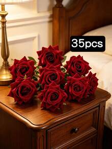 5/15/15 Pcs Artificial Flannel Rose Silk Cloth Autumn Decoration Back To School Classroom Decoration DIY Wreath Material Wedding Bride Wrist Bouquet Corsage Headwear Accessories Home Birthday Cake Matching Material - Burgundy - View 12