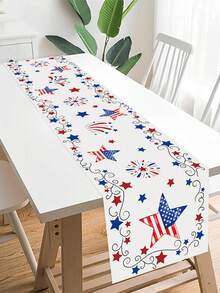 1件装美国国旗星形图案桌旗，独立日桌布，180*35厘米涤纶桌布，独立日装饰，7月4日爱国纪念日装饰，节日派对用品，独立日厨房装饰，餐桌装饰，家居装饰，室内外派对用品 - 多色 - 查看 6