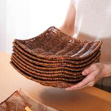 Plaid Storage Basket, Household Fruit & Bread Tray, Fast Food Basket, Fruit Gift Basket, Breakfast Gift Basket, Suitable For Home, Restaurant, Bakery Countertop, Brown Color, Suitable For Picnic/Camping, Kitchen Baking, Living Room And Dining Room Storage - Chocolate Brown - View 2