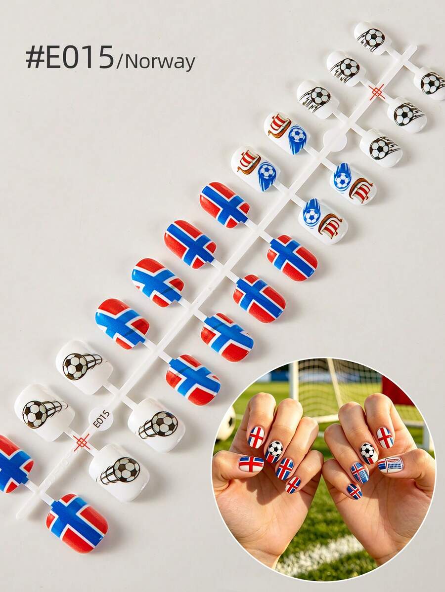 1 miếng dán móng tay nghệ thuật chủ đề bóng đá World Cup, thiết kế đồ họa nhiều màu sắc, thích hợp cho việc tự làm móng tại salon, lễ hội, trang trí tiệc và làm quà tặng. - Nhiều màu - Xem 1
