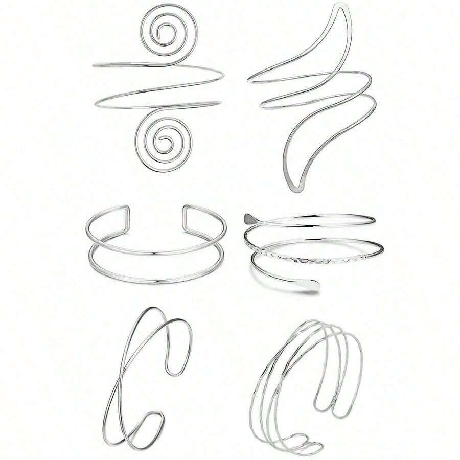6pcs Geometric Metal Punk Hollow Multi-Layer Fashion Exaggerated Bangle Bracelet Set Women - Main Image Style - View 1