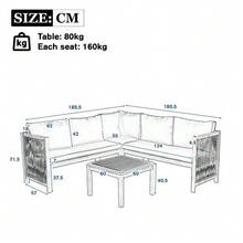 Garden Furniture Set, Corner Sofa + Coffee Table, Acacia Wood Frame, Acacia Wood Tabletop, Braided Rope Craftsmanship, Suitable For Garden, Grey Color. - Grey - View 4