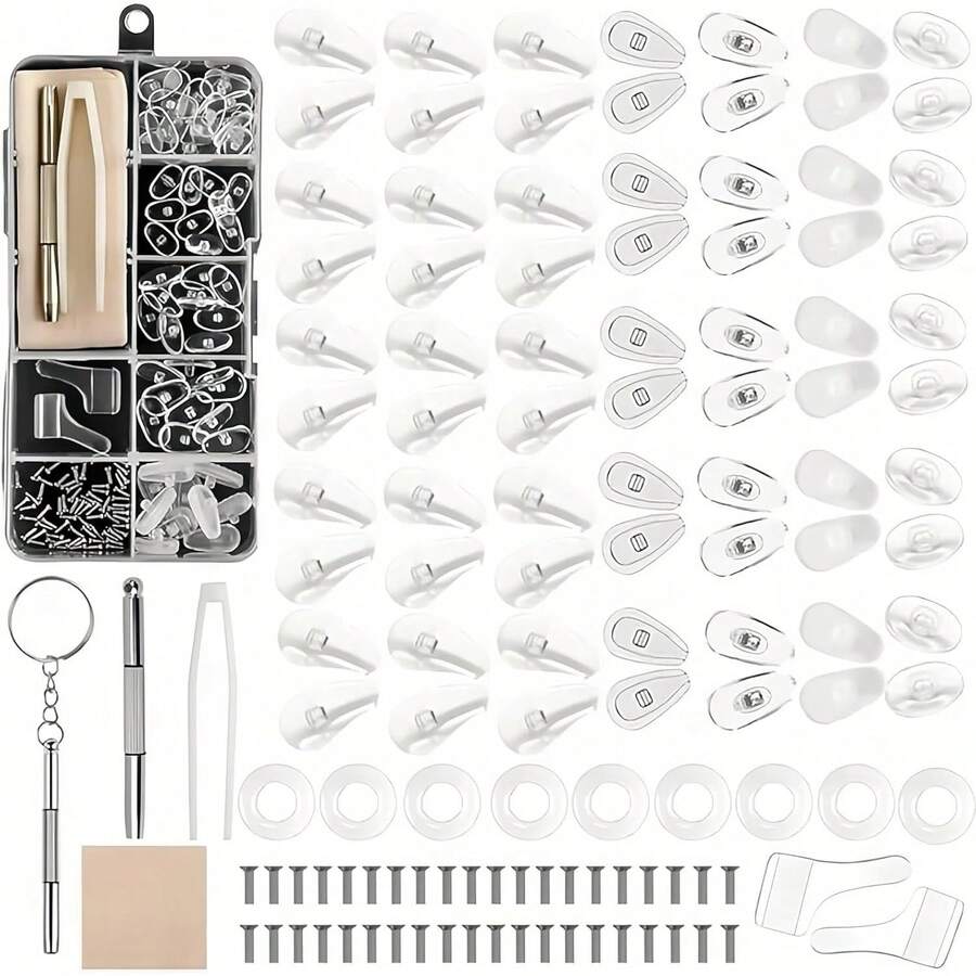 Eyeglass Repair Kits With 35 Pairs Silicone Air Chamber Glasses Eyeglasses Nose Pads, Replacement Repairing Kit With Screws & Tweezers Professional Glasses Repair Tools For Eyeglasses - Suit (outfit) - View 1