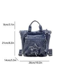 Geantă nouă, casual și elegantă, din denim, cu stele Y2K - un accesoriu de modă versatil care poate fi purtat ca rucsac, geantă tote, geantă de umăr sau geantă crossbody, perfectă pentru serviciu, naveta, vacanțe, călătorii și școală. - Albastru - Vizualizare 10