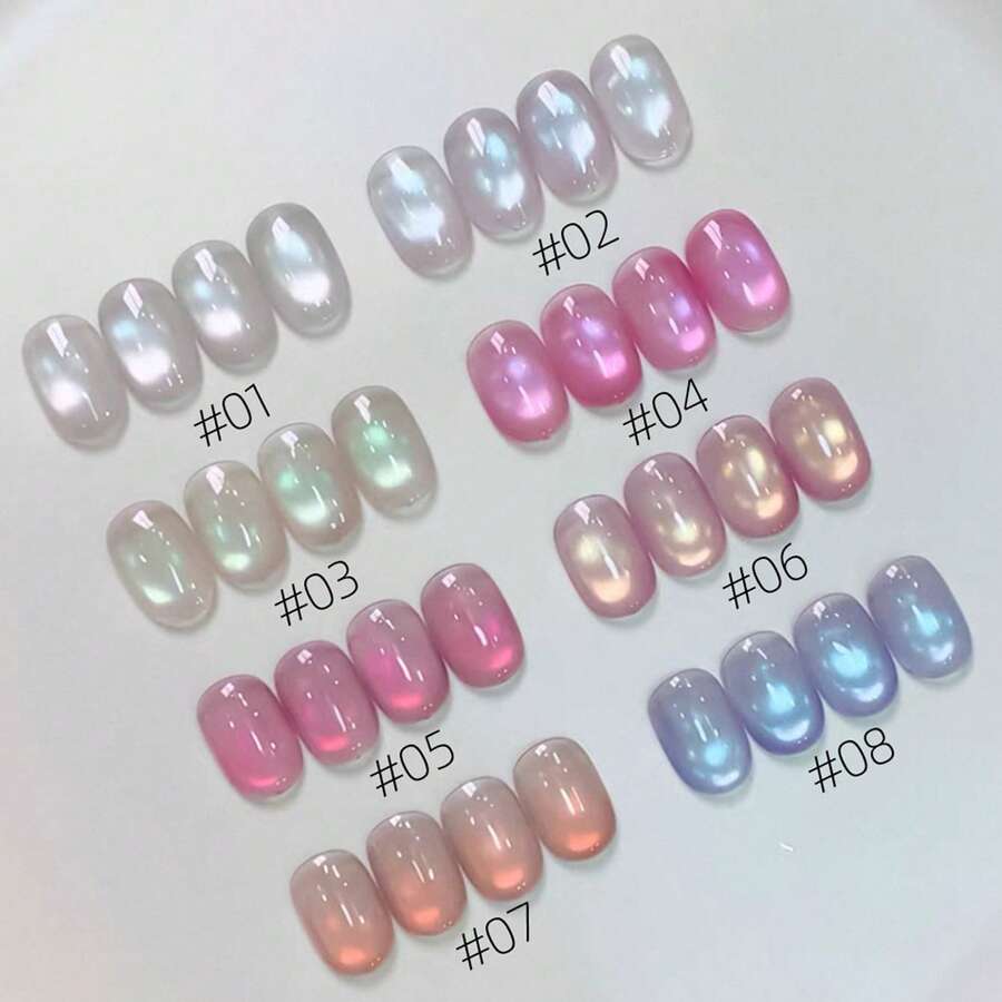 MISS MIANEL 10ml/Pc 2026 New High Density Glass Bead Glitter Gel Nail Polish, Shiny Cat Eye Effect, UV Nail Care Products, Summer Nail Colors Include White, Pink, Blue, Cute Designs - Multicolor - View 1