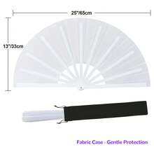 1pc Classic Large Retro Folding Hand Fan, Multifunctional Portable Kung Fu Fan Suitable For Performance, Home Decor, Party, Dance, Gift - White Folding Fan, 34cm, Single Fan With Black Fan Cover. - View 2