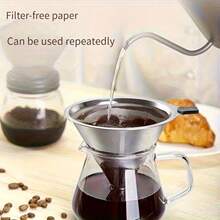 1pc Double Layer Coffee Filter, Small/Medium/Large 3 Sizes, Stainless Steel Material, Easy To Clean, With Heat-Insulated Handle, Suitable For Home, Office, Camping, Ideal Accessory For Brewing Coffee, Hot Drinks, Tea - Silver - View 9