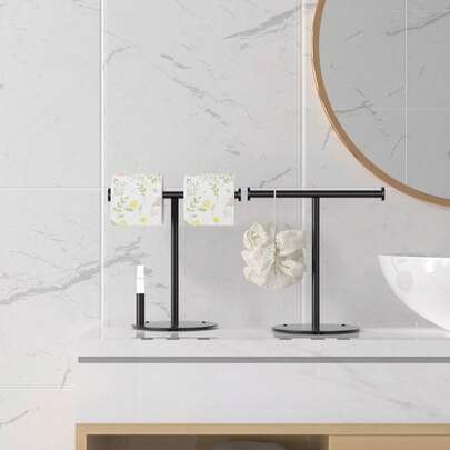 1pc T-Shaped Countertop Paper Towel Holder, Shower Caddy, Creative Paper Dispenser With Spray Bottle Rack, Kitchen Storage Shelf, Ideal For Bathroom Storage, Space-Saving Design, Suitable For Home And Hotel Use