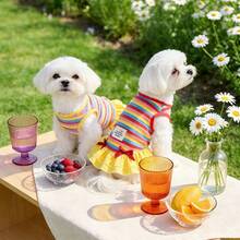 1 pieza Vestido con corbata de moño cómodo, transpirable y elástico con rayas de colores, adecuado para mascotas pequeñas/medianas en primavera/verano - Rojo - Ver 8