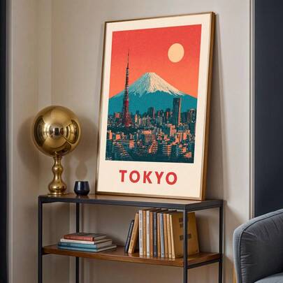 1pc Framed/Unframed Japan Tokyo City Architecture Art Canvas Poster Vintage Japandi Cityscape Skyline Travel Wall Art Print Wabi Sabi Entryway Hallway Aesthetic Decor Scroll Painting For Dorm,Living Room,Bedroom,Modern Home Decor